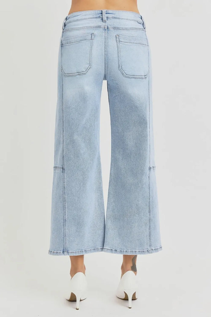 RISEN Full Size High Rise Seamed Detail Wide Leg Crop Jeans - Brittney MADE