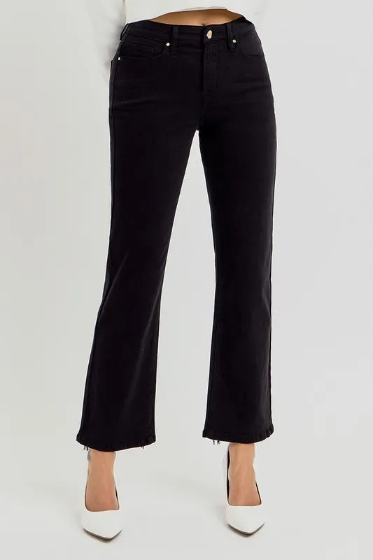 RISEN Full Size Tummy Control Elastic Band High Rise Crop Straight Jeans Plus Size - Brittney MADE