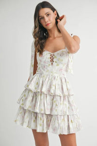 MABLE Floral Print Shoulder Tie Layered Mini Dress - Brittney MADE