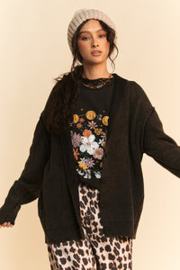 Davi & Dani Shawl Collar Ribbed Detail Button Up Cardigan - Brittney MADE