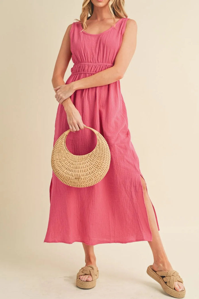 Aemi + Co Side Slit Round Neck Sleeveless Tank Dress - Brittney MADE