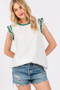 Ces Femme Contrast Striped Sleeveless Round Neck Top - Brittney MADE