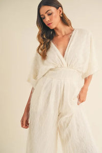 MABLE Fluffy Deep V Neck Wide Leg Jumpsuit - Brittney MADE