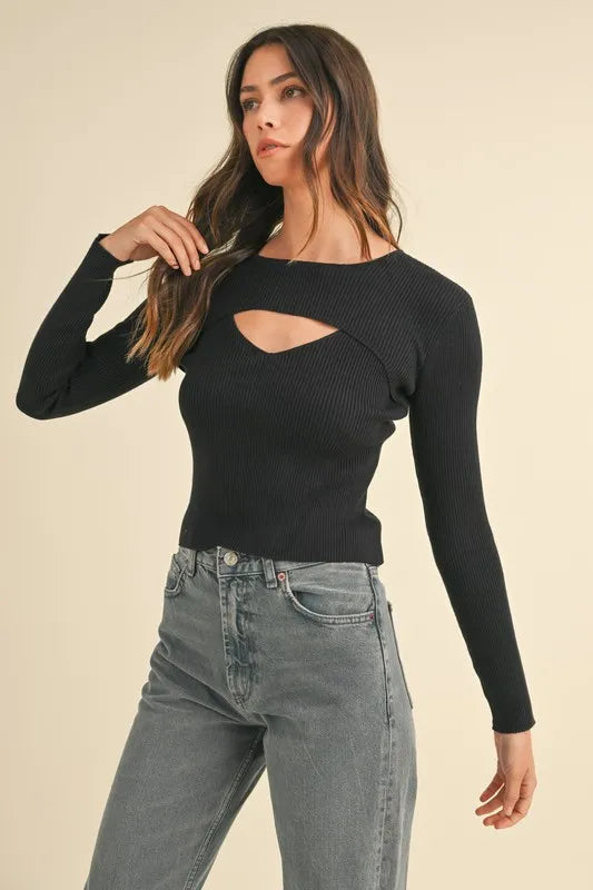 MABLE Cutout Long Sleeve Ribbed Knit Top - Brittney MADE