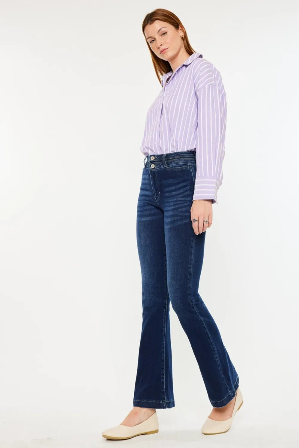Kancan High Rise Double Waistband Flare Jeans - Brittney MADE