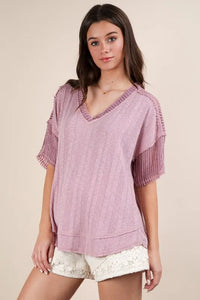 VERY J Oversized Contrast Knit Comfy Casual Top - Brittney MADE
