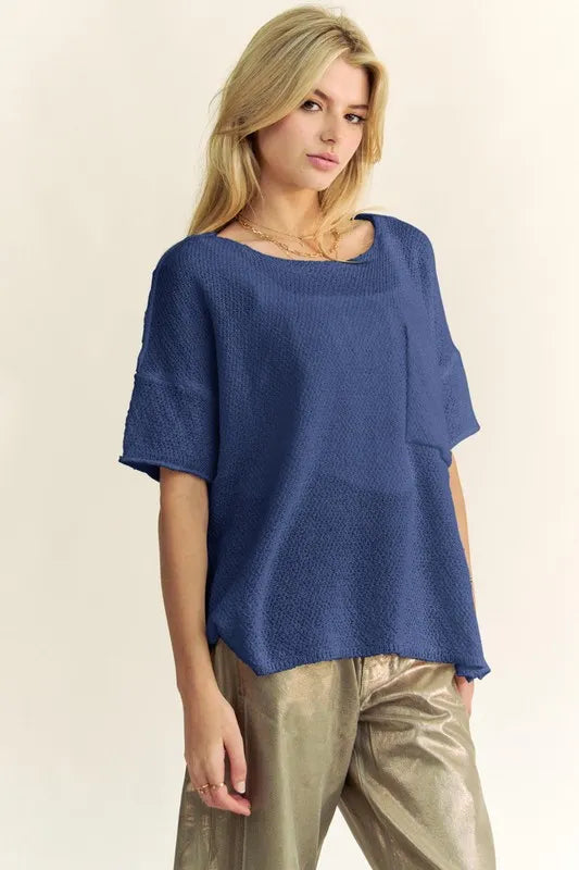 Davi & Dani High-Low Round Neck Knit Top - Brittney MADE