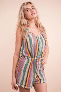 VERY J Crochet Multi Color Striped Casual Summer Romper - Brittney MADE