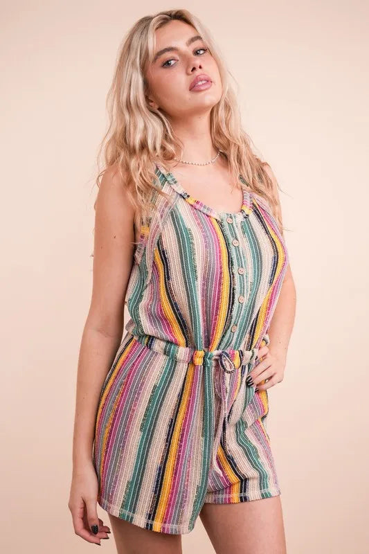 VERY J Crochet Multi Color Striped Casual Summer Romper - Brittney MADE