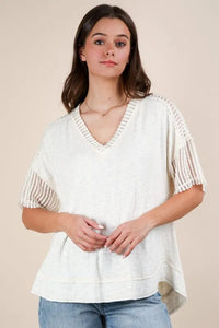 VERY J Plus Size Oversized Contrast Knit Comfy Casual Top - Brittney MADE