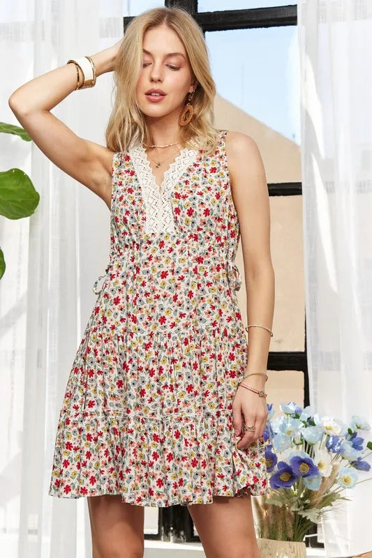ADORA Lace Detail V-Neck Sleeveless Mini Dress - Brittney MADE
