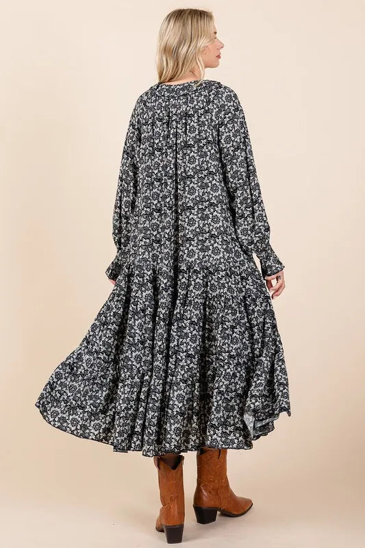 Mittoshop Printed Tie Neck Flounce Sleeve Midi Dress - Brittney MADE