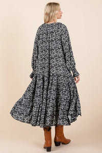 Mittoshop Printed Tie Neck Flounce Sleeve Midi Dress - Brittney MADE