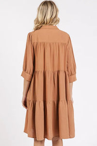 Mittoshop Button Detail Collared Neck Tiered Shirt Dress - Brittney MADE