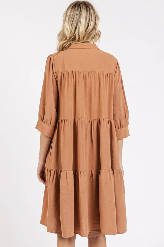 Mittoshop Button Detail Collared Neck Tiered Shirt Dress - Brittney MADE