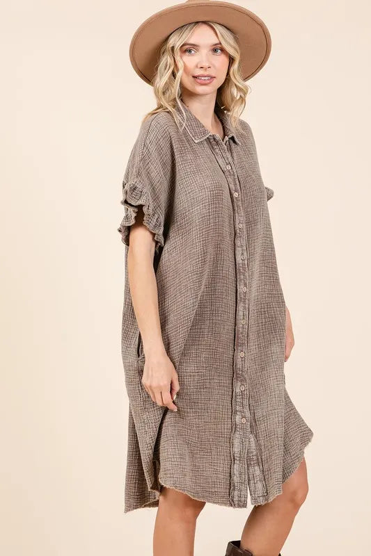 Mittoshop Mineral Wash Cotton Gauze Mini Shirt Dress - Brittney MADE
