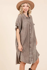 Mittoshop Mineral Wash Cotton Gauze Mini Shirt Dress - Brittney MADE