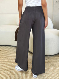 Basic Bae Full Size Smocked Wide Waistband Wide Leg Pants - Brittney MADE
