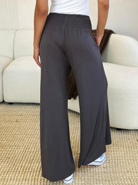 Basic Bae Full Size Smocked Wide Waistband Wide Leg Pants - Brittney MADE