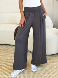 Basic Bae Full Size Smocked Wide Waistband Wide Leg Pants - Brittney MADE
