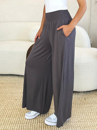 Basic Bae Full Size Smocked Wide Waistband Wide Leg Pants - Brittney MADE