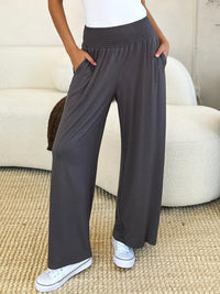 Basic Bae Full Size Smocked Wide Waistband Wide Leg Pants - Brittney MADE
