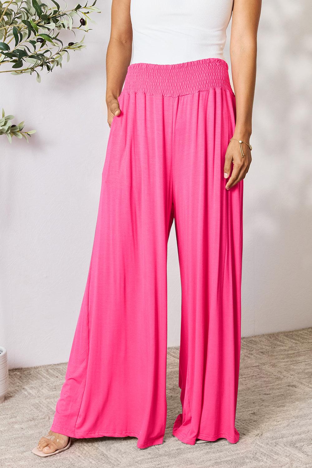 Basic Bae Full Size Smocked Wide Waistband Wide Leg Pants - Brittney MADE