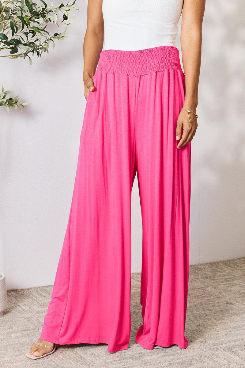 Basic Bae Full Size Smocked Wide Waistband Wide Leg Pants - Brittney MADE