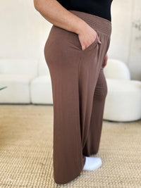 Basic Bae Full Size Smocked Wide Waistband Wide Leg Pants - Brittney MADE