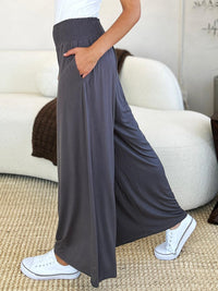 Basic Bae Full Size Smocked Wide Waistband Wide Leg Pants - Brittney MADE