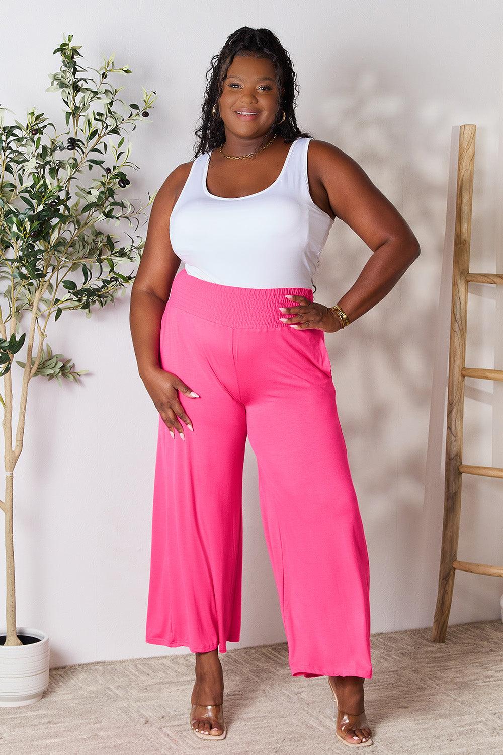 Basic Bae Full Size Smocked Wide Waistband Wide Leg Pants - Brittney MADE