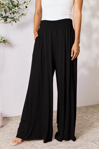 Basic Bae Full Size Smocked Wide Waistband Wide Leg Pants - Brittney MADE