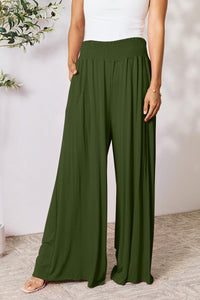 Basic Bae Full Size Smocked Wide Waistband Wide Leg Pants - Brittney MADE