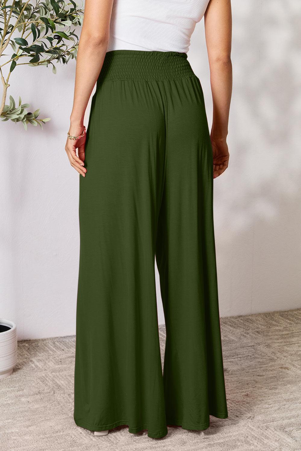 Basic Bae Full Size Smocked Wide Waistband Wide Leg Pants - Brittney MADE