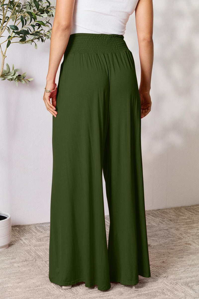 Basic Bae Full Size Smocked Wide Waistband Wide Leg Pants - Brittney MADE