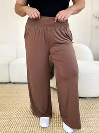 Basic Bae Full Size Smocked Wide Waistband Wide Leg Pants - Brittney MADE