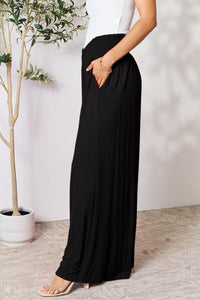 Basic Bae Full Size Smocked Wide Waistband Wide Leg Pants - Brittney MADE