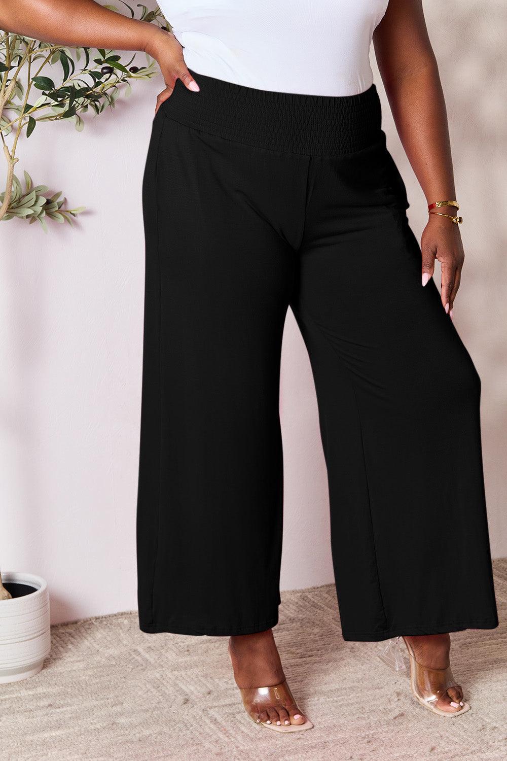 Basic Bae Full Size Smocked Wide Waistband Wide Leg Pants - Brittney MADE