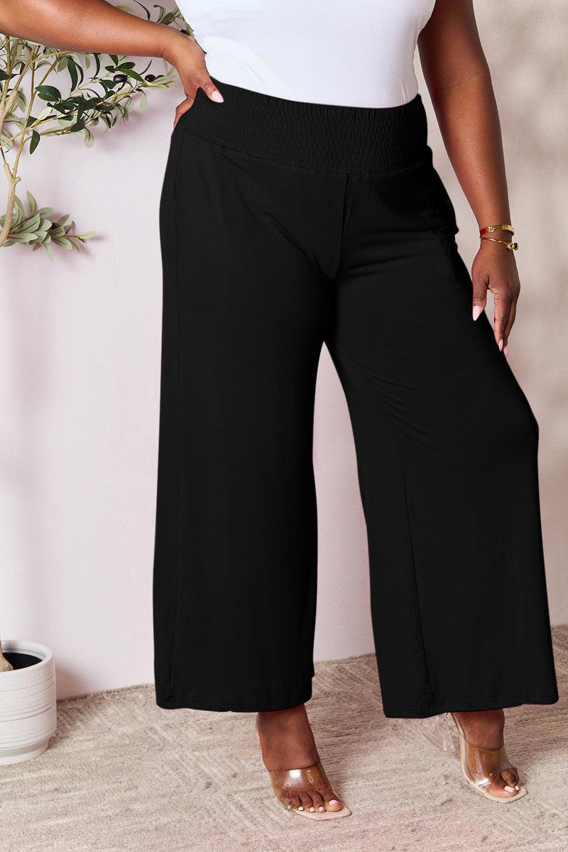 Basic Bae Full Size Smocked Wide Waistband Wide Leg Pants - Brittney MADE