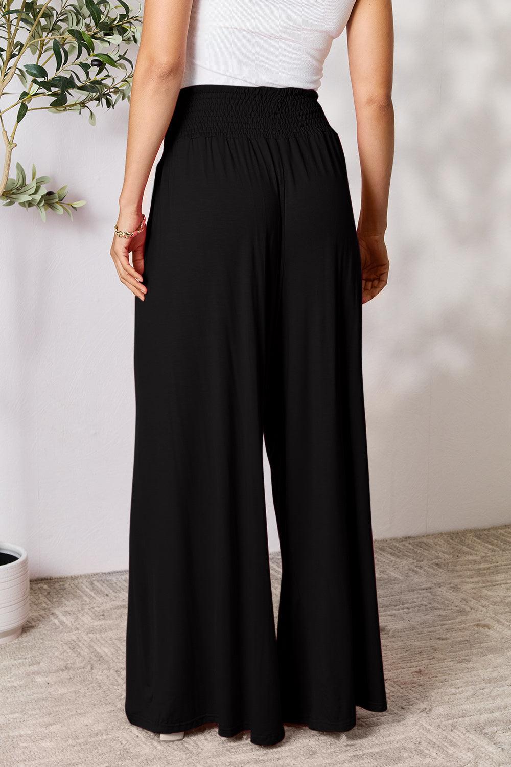 Basic Bae Full Size Smocked Wide Waistband Wide Leg Pants - Brittney MADE