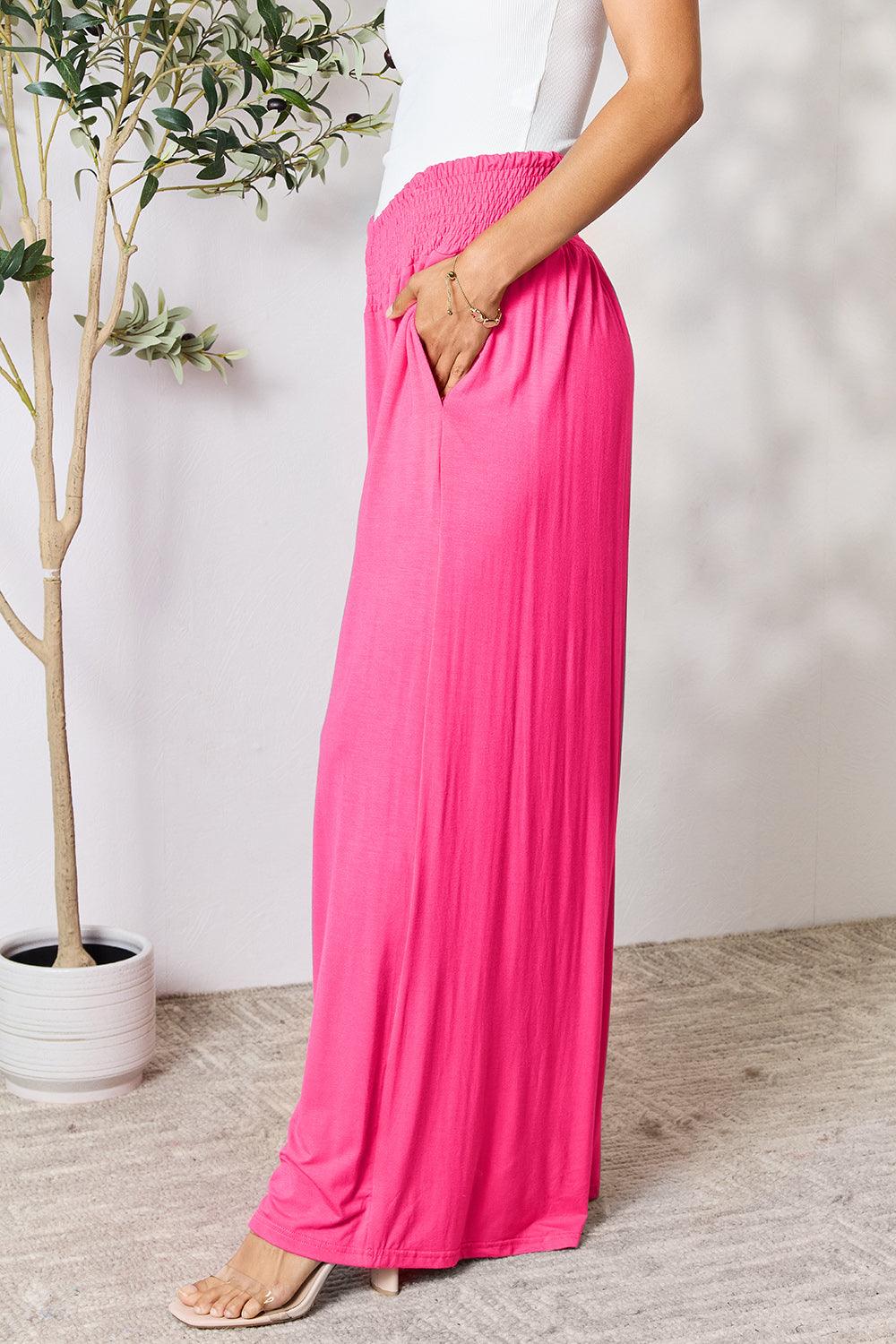 Basic Bae Full Size Smocked Wide Waistband Wide Leg Pants - Brittney MADE