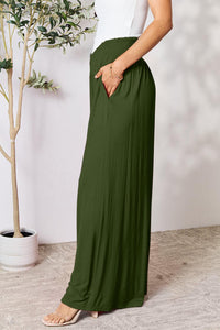 Basic Bae Full Size Smocked Wide Waistband Wide Leg Pants - Brittney MADE