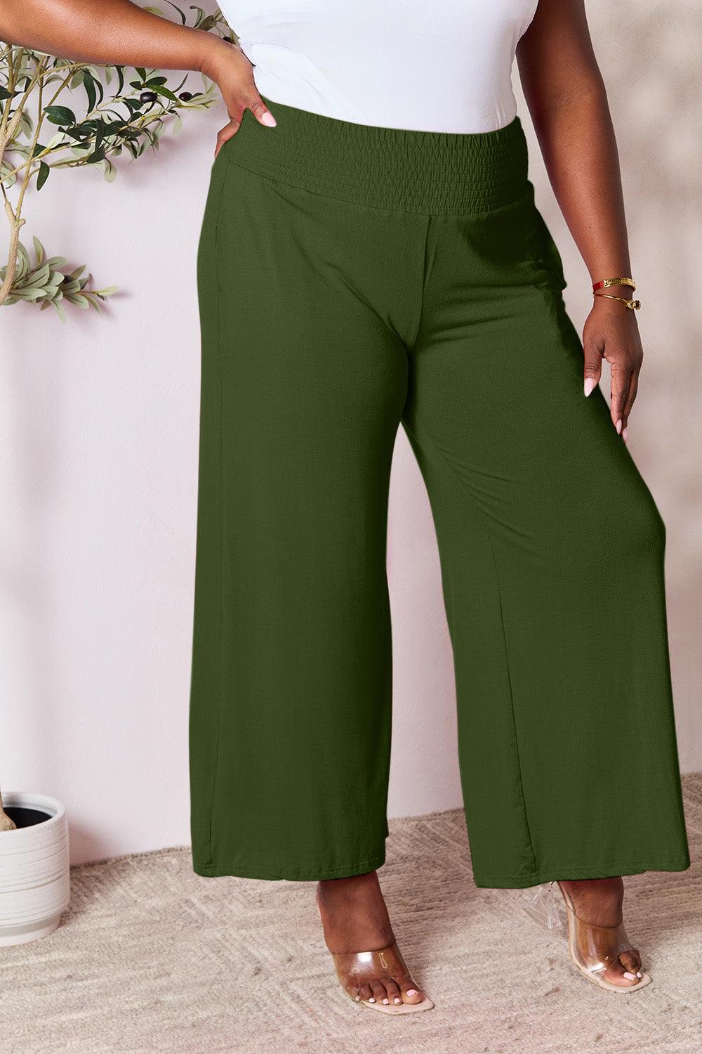 Basic Bae Full Size Smocked Wide Waistband Wide Leg Pants - Brittney MADE