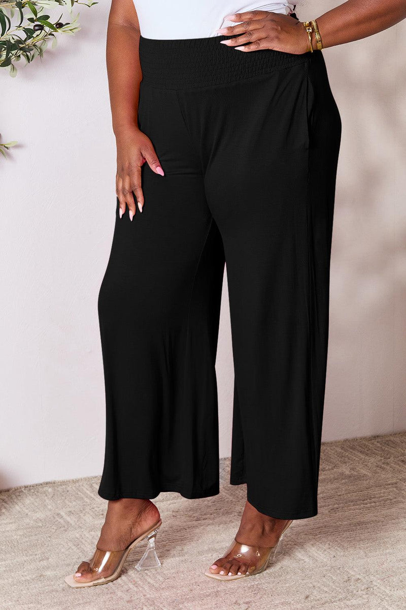 Basic Bae Full Size Smocked Wide Waistband Wide Leg Pants - Brittney MADE