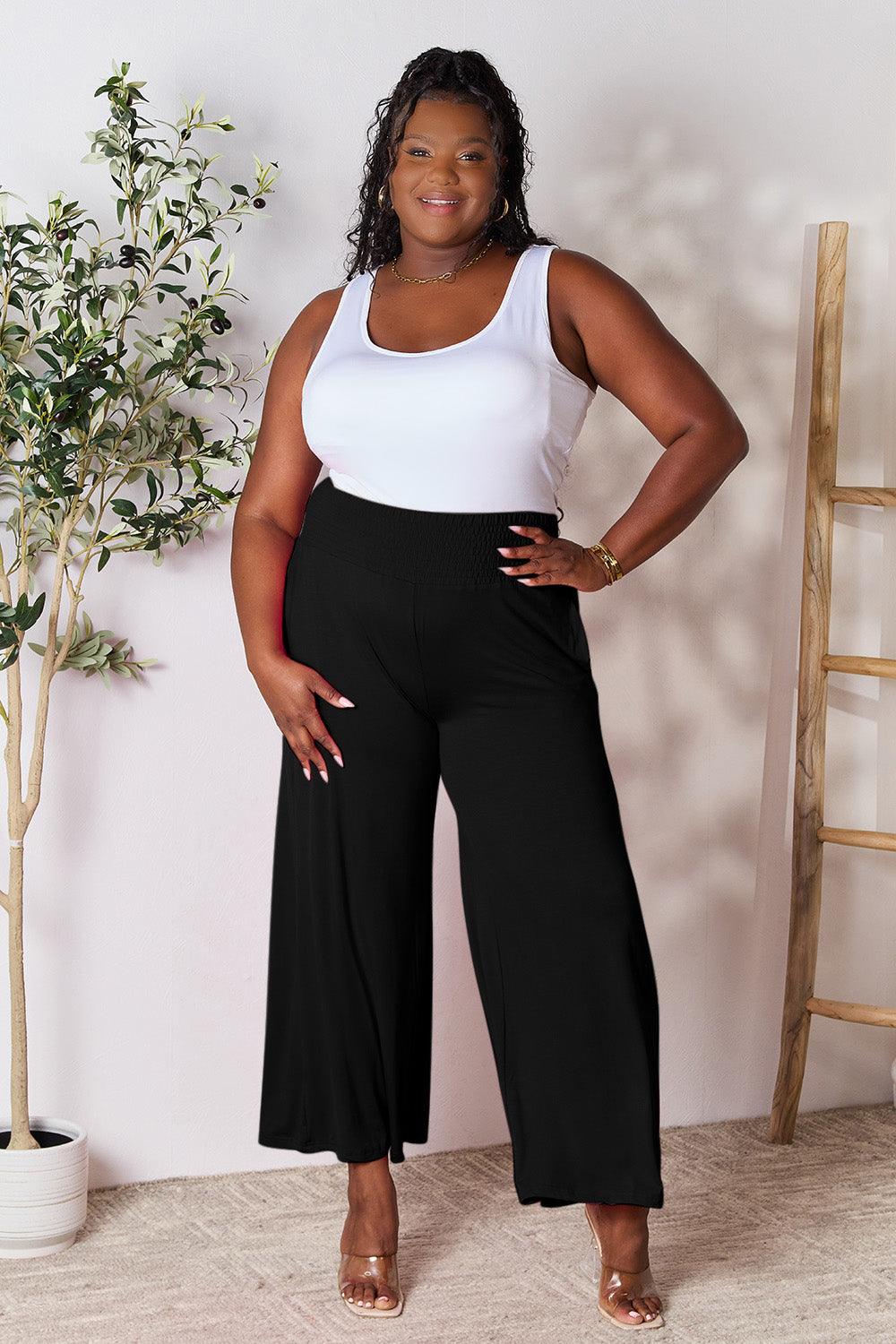 Basic Bae Full Size Smocked Wide Waistband Wide Leg Pants - Brittney MADE