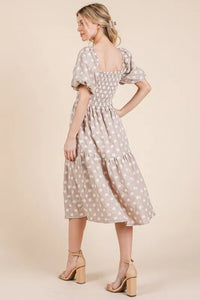 GeeGee Floral Embroidered Smocked Puff Sleeve Tiered Midi Dress - Brittney MADE