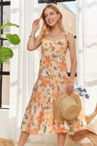 ADORA Smocked Back Floral Adjustable Strap Midi Dress - Brittney MADE