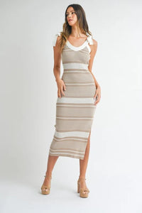 MABLE Striped Rib Knit Midi Dress - Brittney MADE