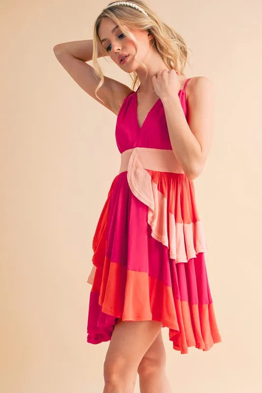 Aemi+Co Ruffled Color Block Sleeveless Mini Dress - Brittney MADE