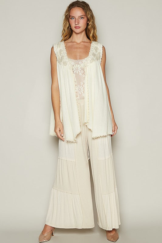 POL Pearl Detail Open Front Sleeveless Cardigan - Brittney MADE